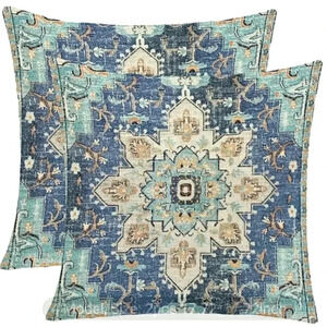 Mendela Paisley Chic Gypsy Festival Bohemian Carpet Print Pillow Set Of 2